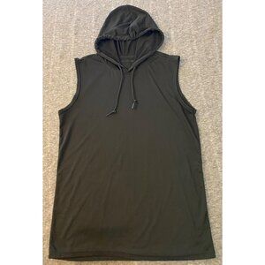 Mens Medium Black Sleeveless Hoodie Real Essentials Athletic Shirt Quick Dry